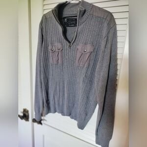 Marc Ecko Cut & Sew Deadly Threads Men's XL Quarter Zip Grey Ribbed Sweater